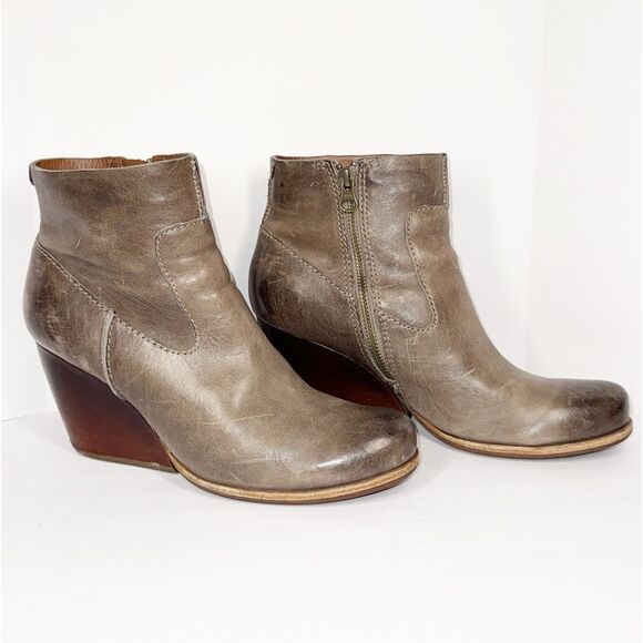 Kork Ease Michelle Ankle Boot Taupe Brown Gray Leather Chunky Heel Zip Wedge 8.5 - Picture 6 of 14